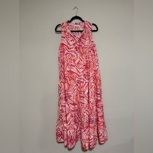 ENTRO Pink Swirl Sleeveless Tiered Maxi Dress Size Medium Resort Cruise